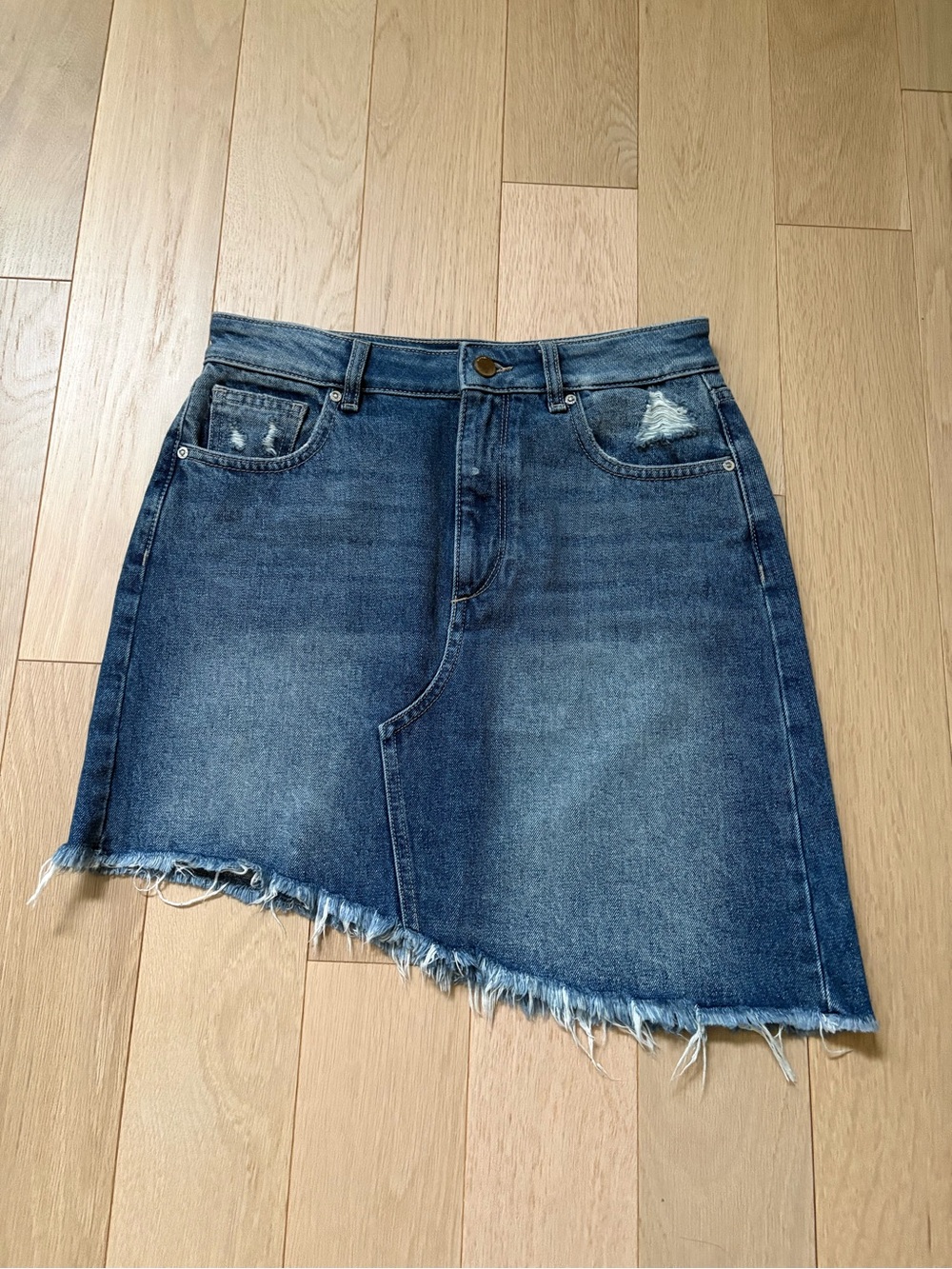 DL1961 Distressed Asymmetrical Denim Skirt - Blue